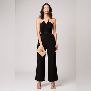 MIDNIGHT MUSE BLACK SMOCKED HALTER WIDE LEG JUMPSUIT